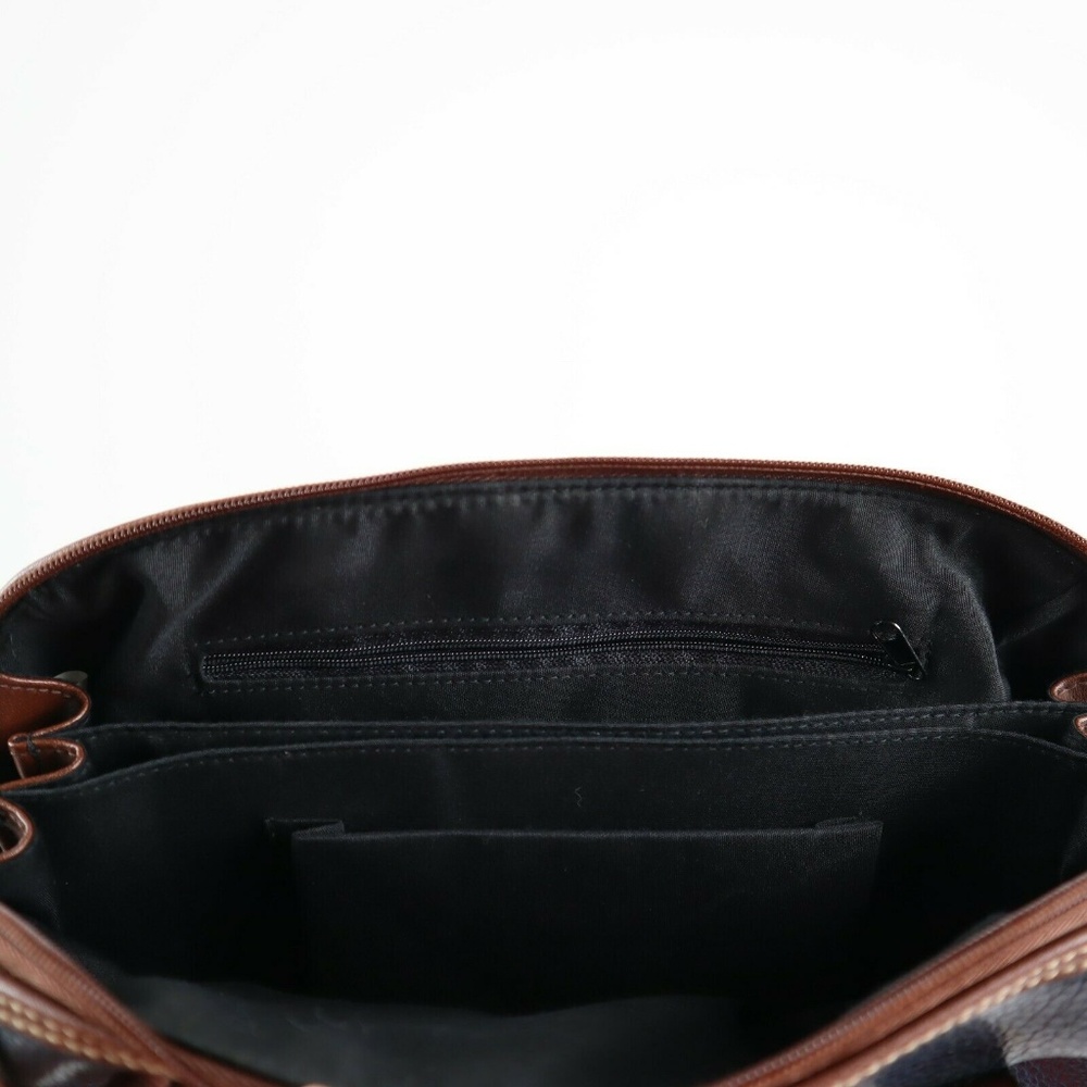 Tan & Navy Blue Leather Handbag luxury look - Picture 6 of 8
